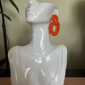 Vibrant Orange Beaded Earrings